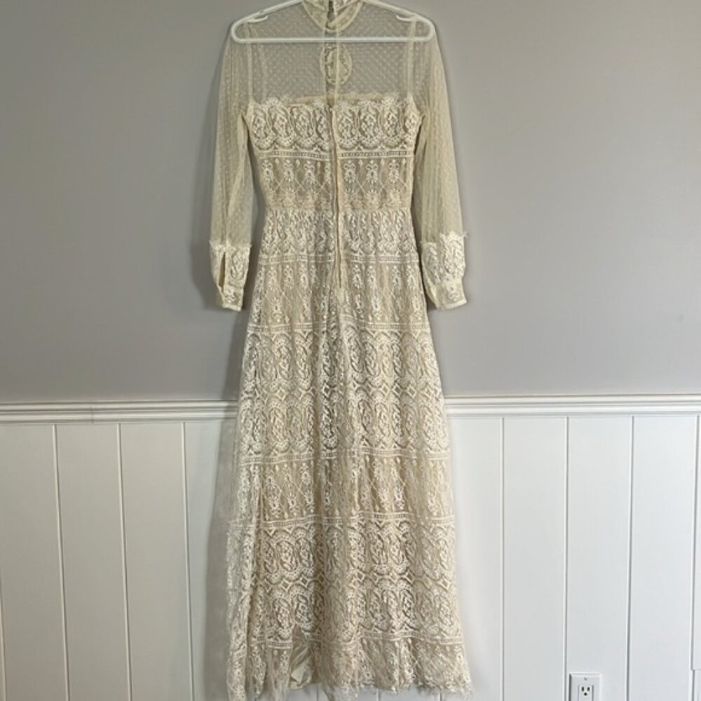 Vintage 1970βs Toutay Bar cream lace dress size XS 36 - Picture 10 of 16